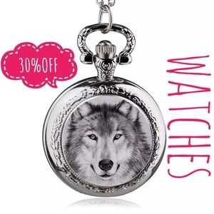 NWOT Quartz Wolf Pocket Watch Chain